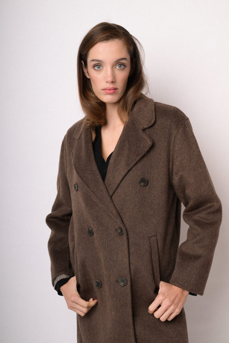 Cappotto doppiopetto testa di moro in misto lana