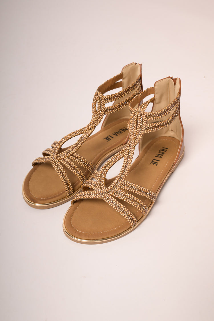 Sandali flat con decorazione strass beige