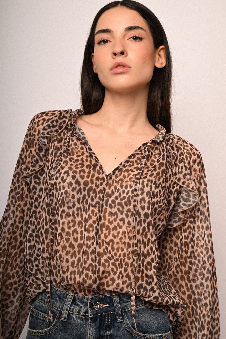 Blusa con laccetto e stampa animalier