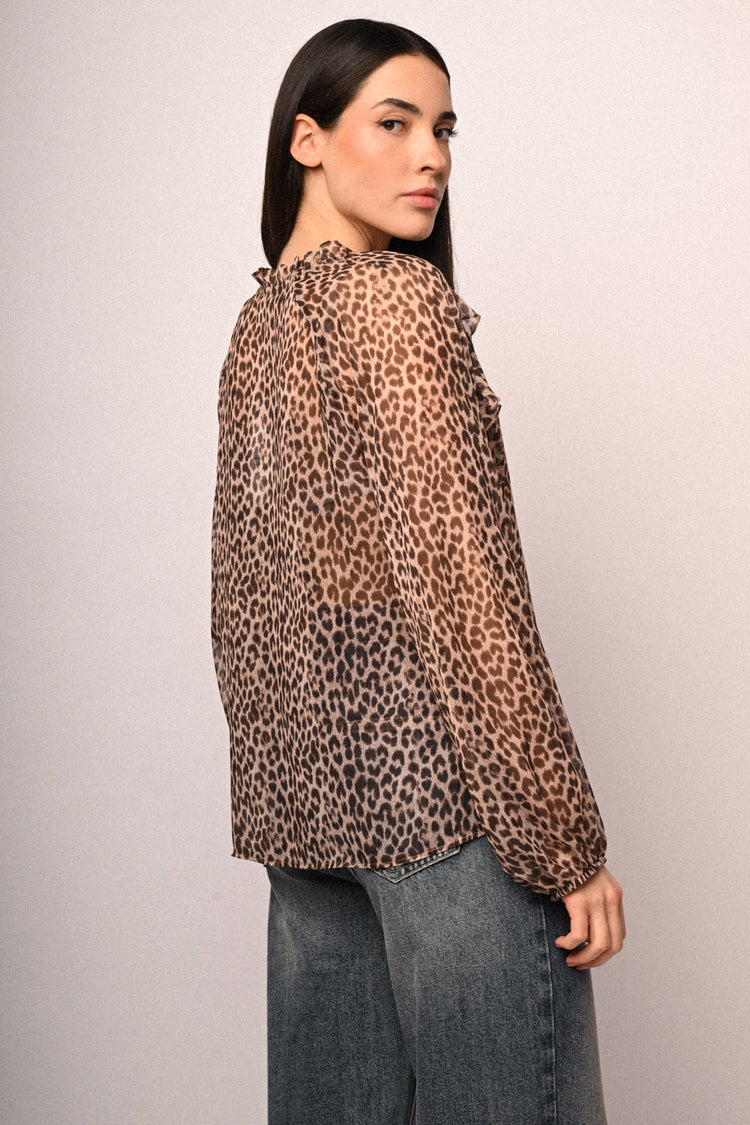 Blusa con laccetto e stampa animalier