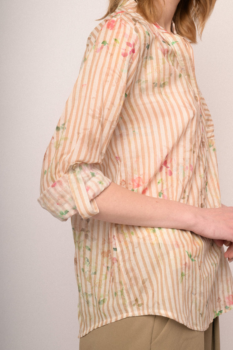 Blusa in cotone a righe & fiori beige