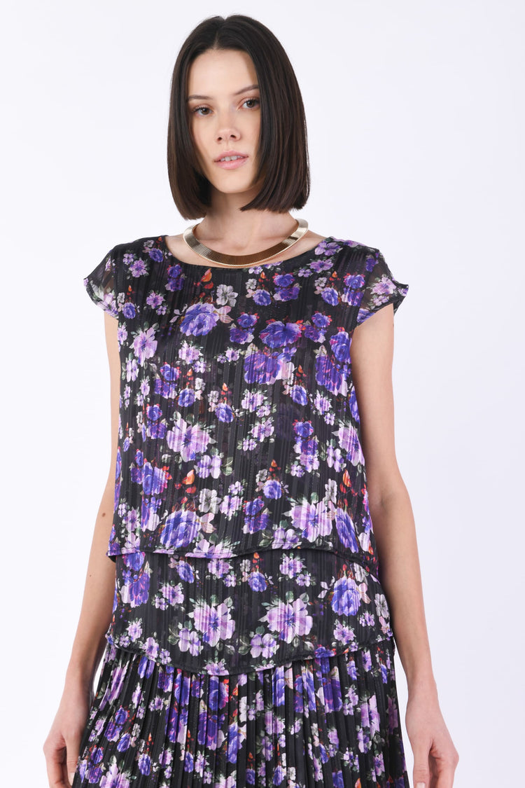 Top manica aletta fantasia flower