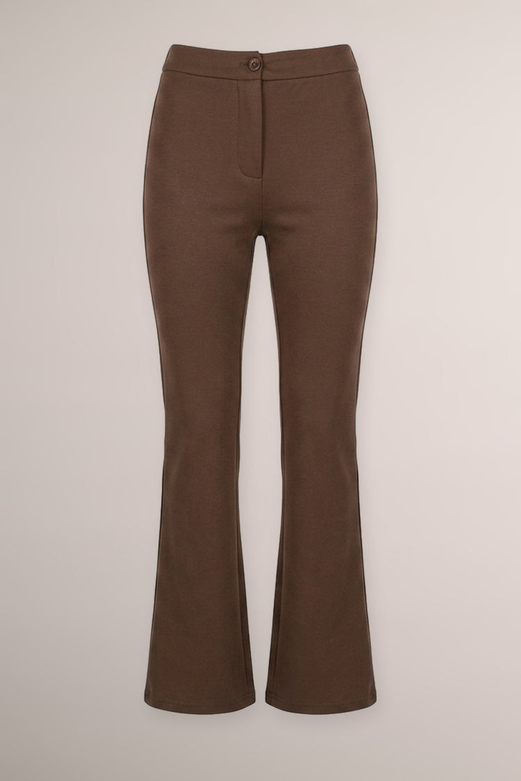 Pantaloni in jersey felpato cioccolato a gamba svasata