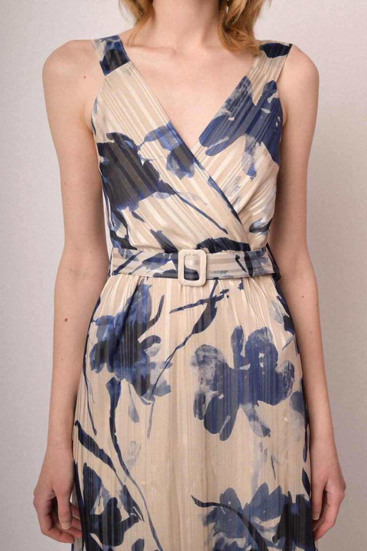 Abito lungo in georgette lurex a stampa floreale multicolor