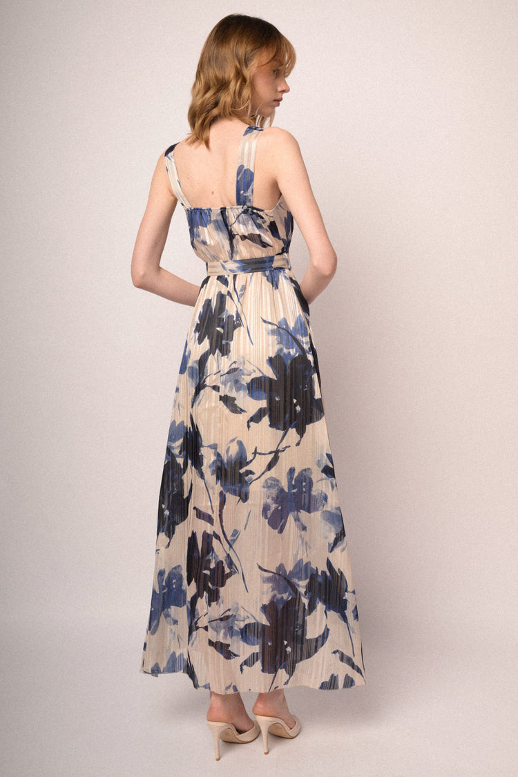 Abito lungo in georgette lurex a stampa floreale multicolor