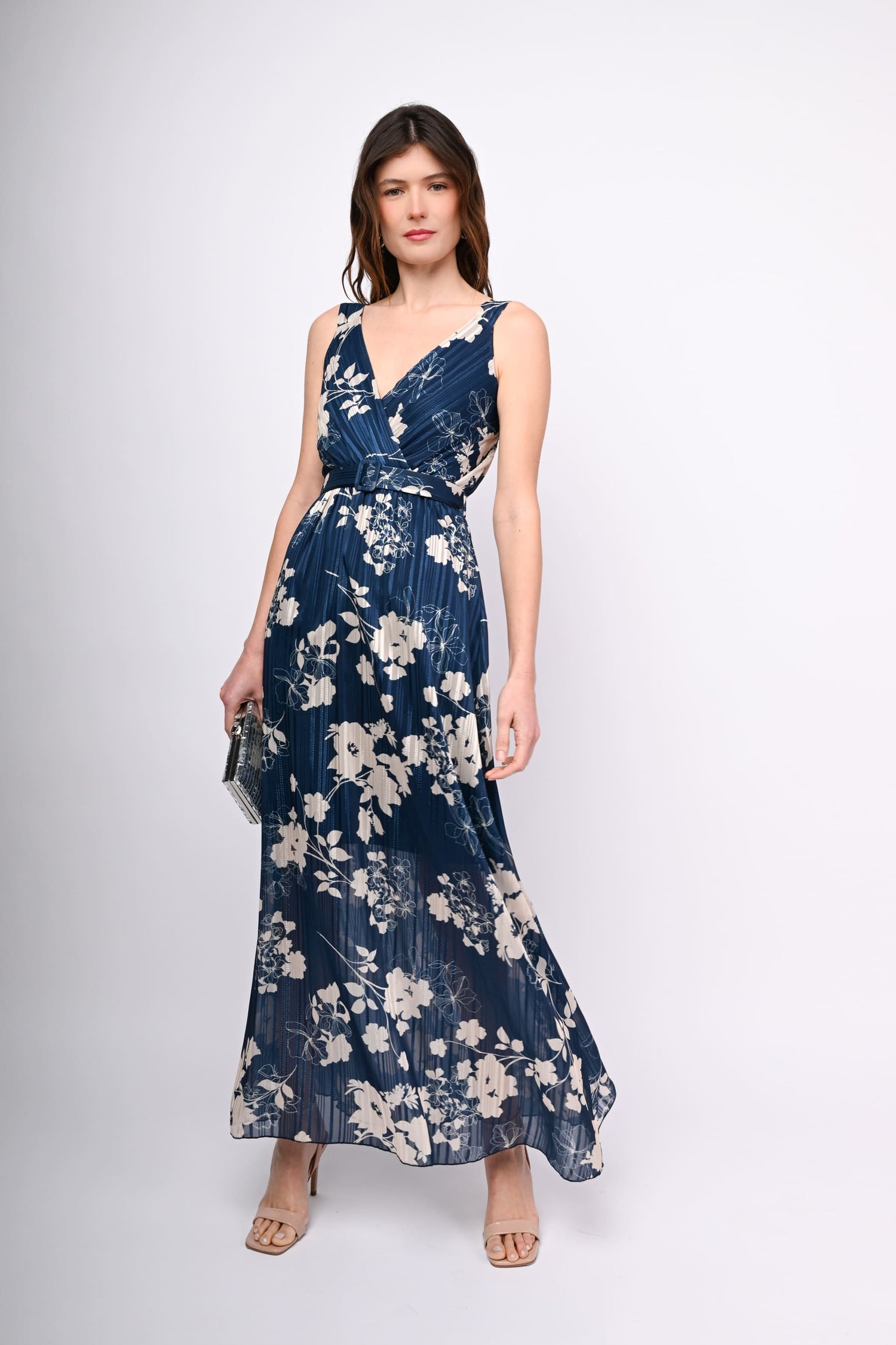 Abito lungo a stampa floreale lurex – Nunalie-svizzera