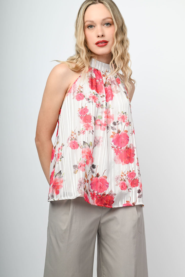 Top fiori rossi con laccio