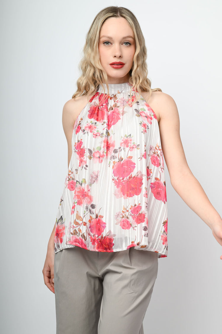 Top fiori rossi con laccio