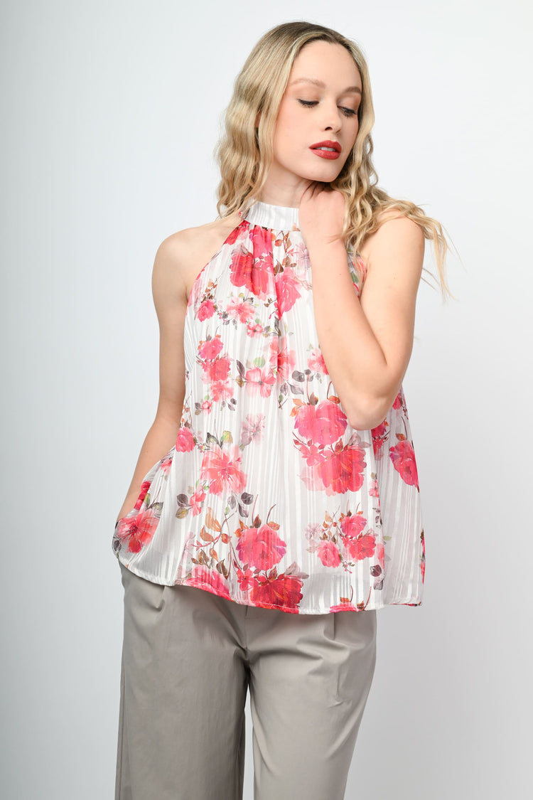 Top fiori rossi con laccio