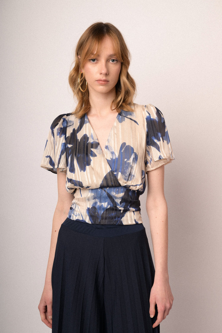 Blusa in georgette lurex a stampa floreale multicolor