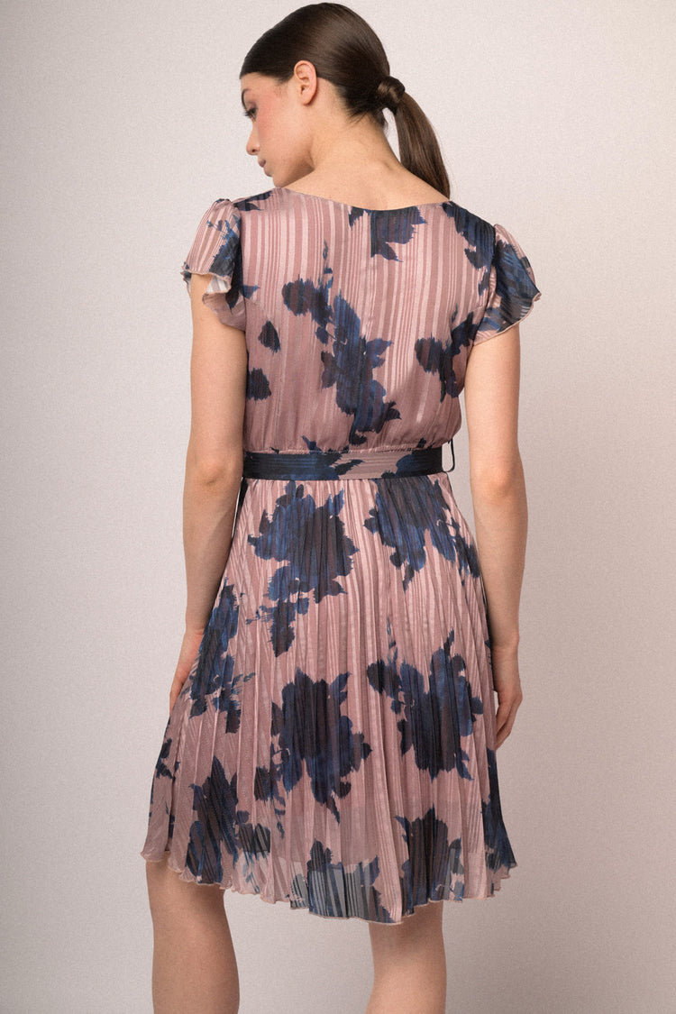 Mini abito a stampa floreale rosa con cintura