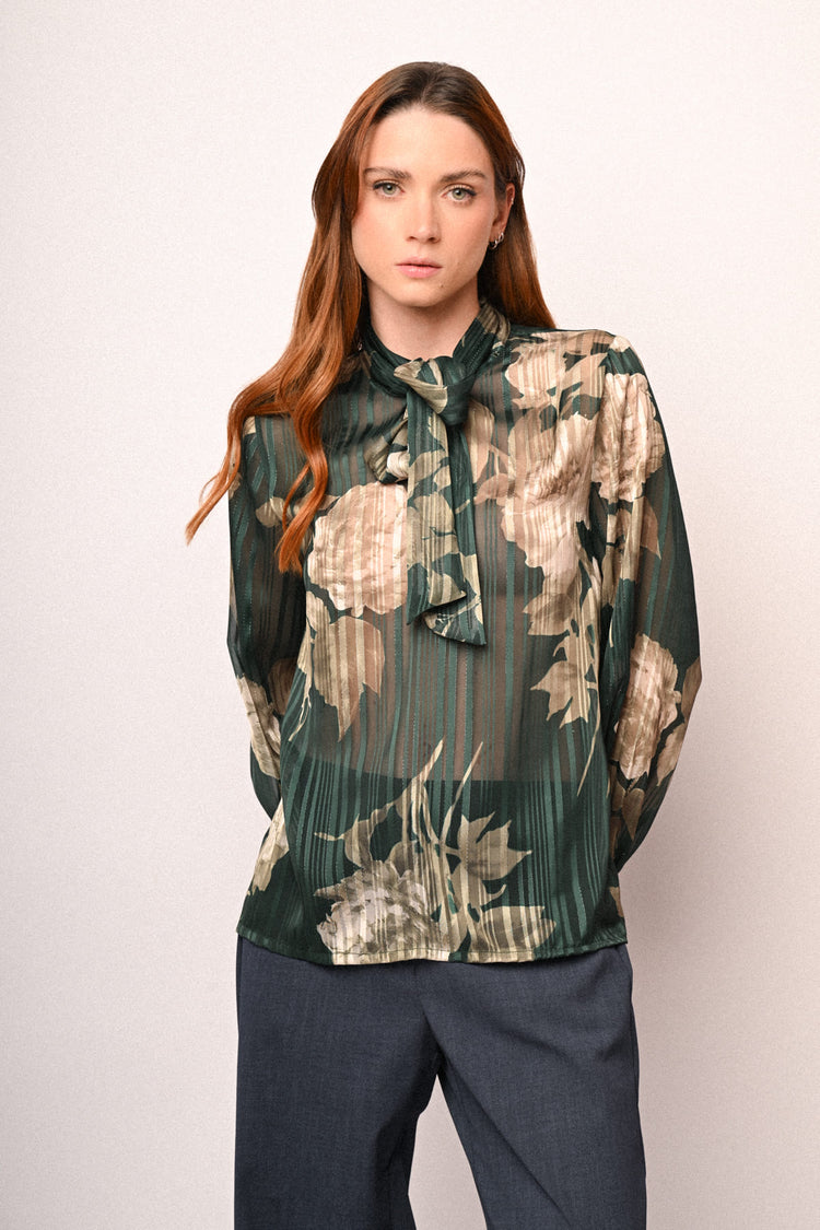 Blusa con fiocco e stampa floreale
