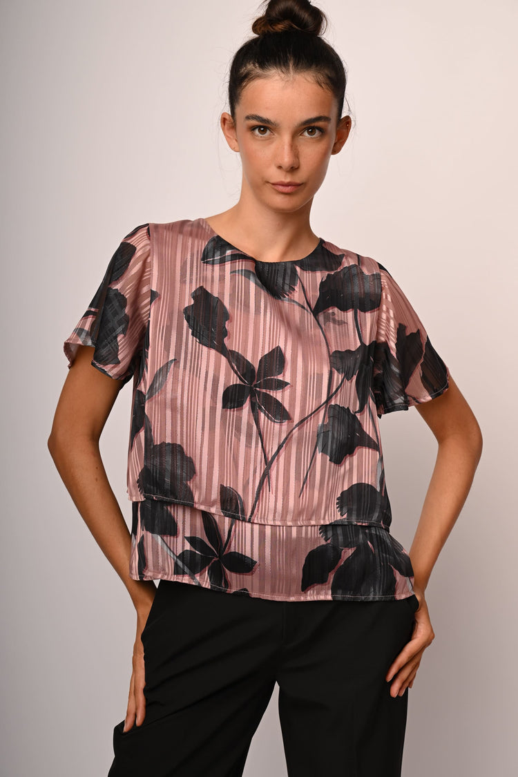 Top in georgette lurex a stampa floreale