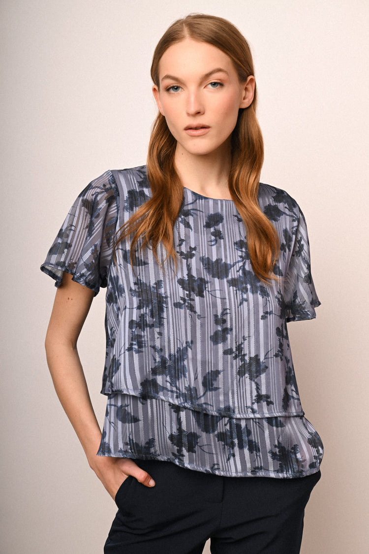 Blusa in georgette lurex a stampa floreale