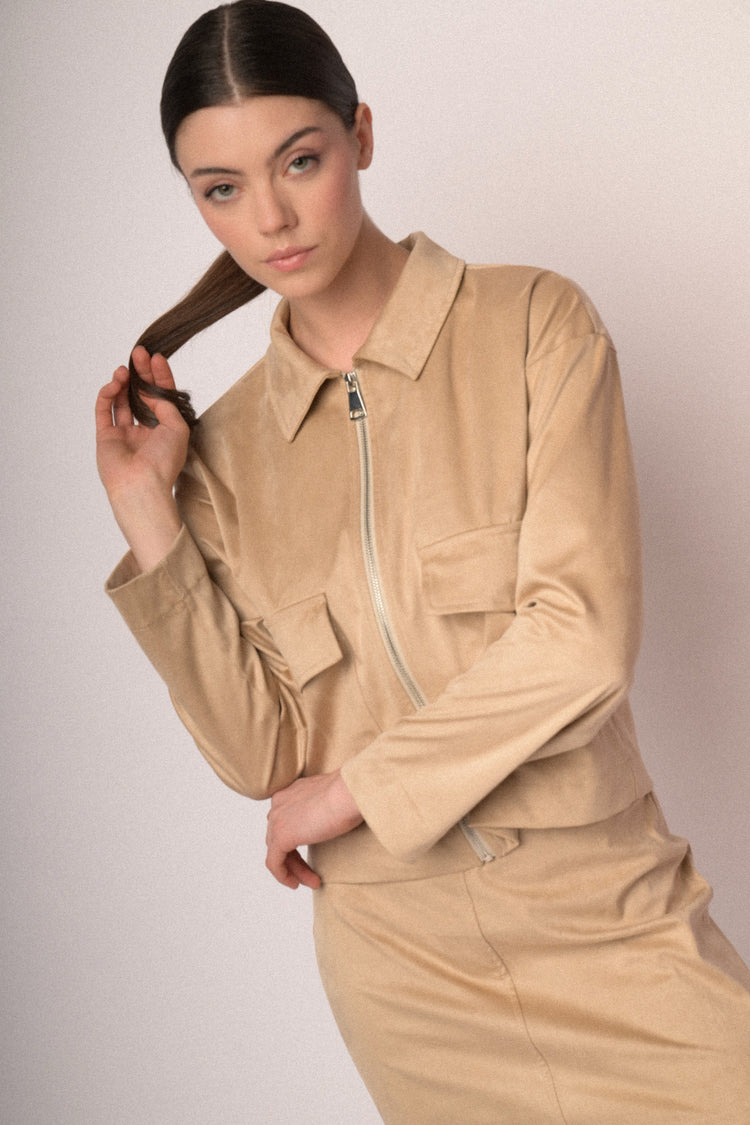 Giacca in faux suede con zip