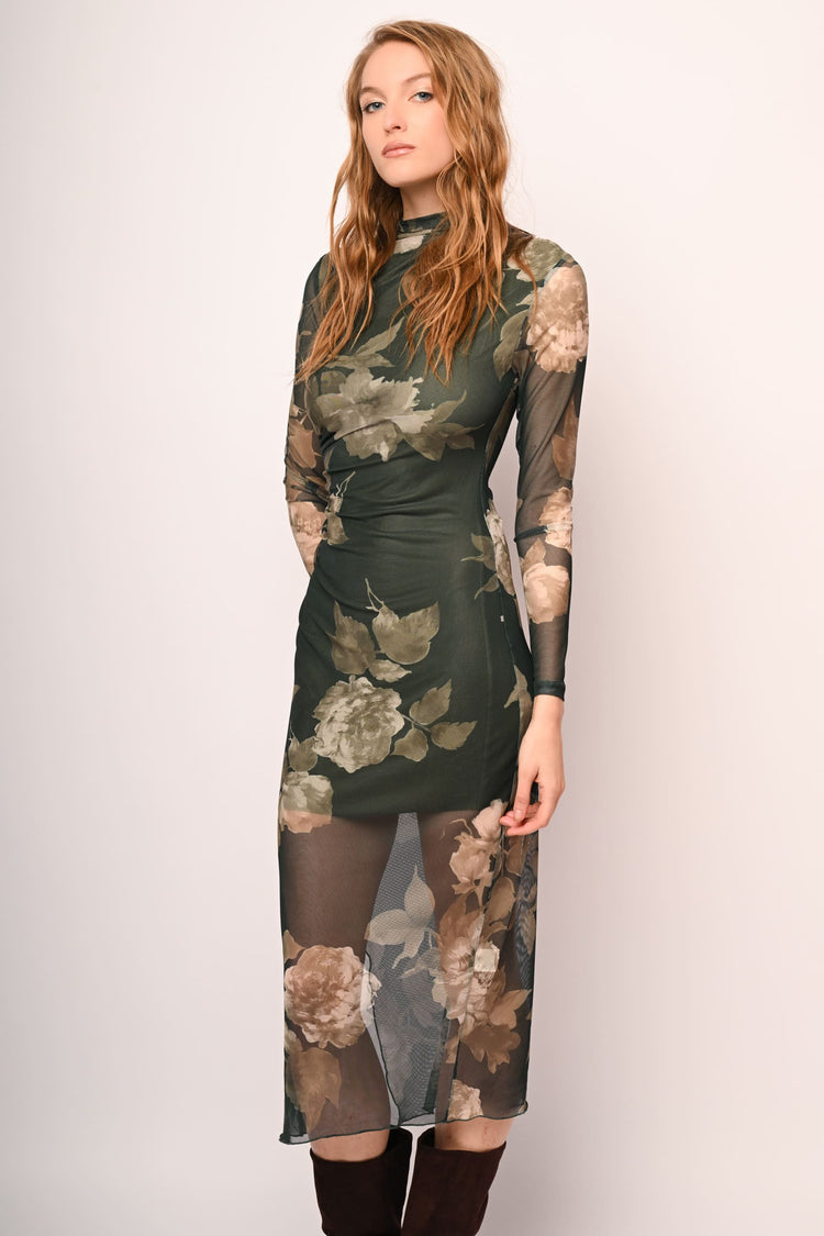 Abito midi in tulle a stampa floreale