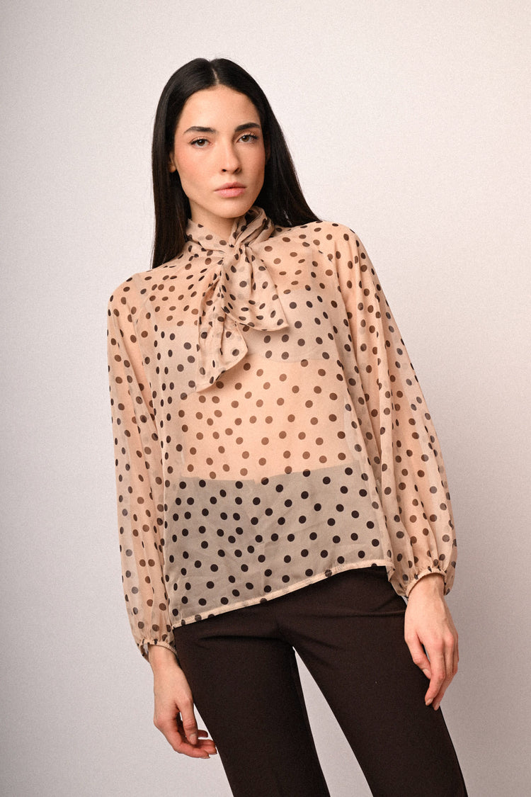 Blusa con fiocco e stampa a pois