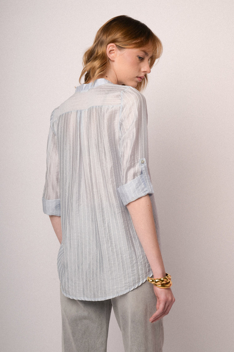 Blusa misto lyocell a righe celeste