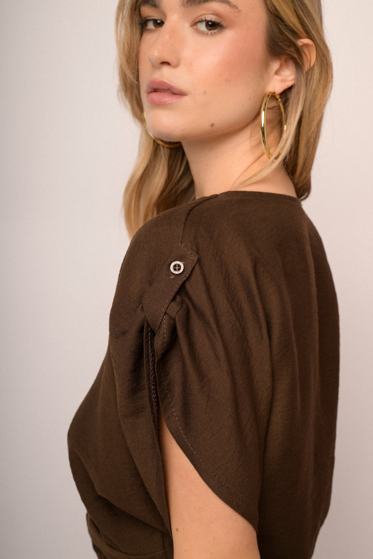 Top crop con nodo misto viscosa cioccolato