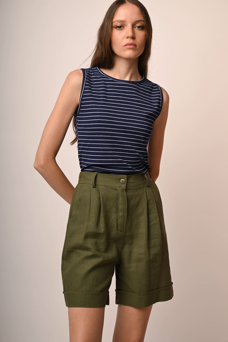 Shorts in lino e viscosa