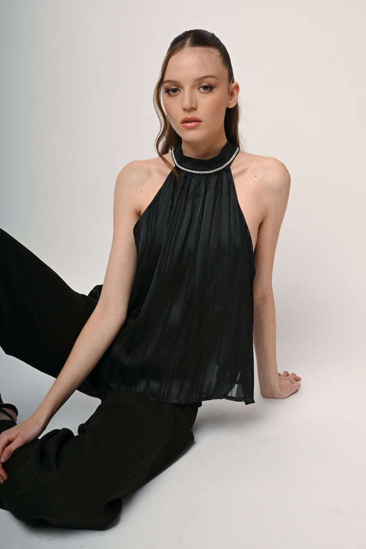 Top in georgette lurex con strass