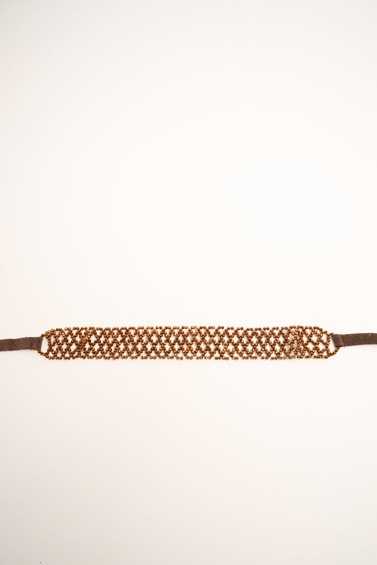 Cintura gioiello in grosgrain lurex e perline testa di moro