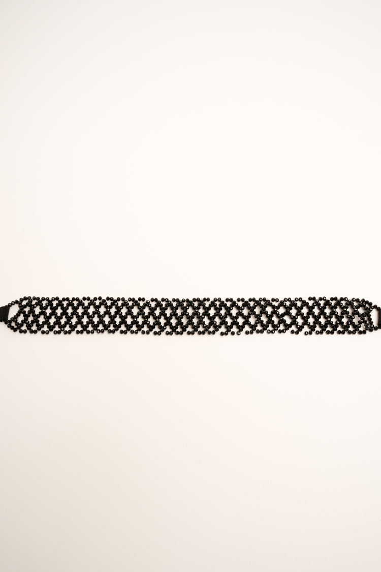 Cintura gioiello in grosgrain lurex e perline nera