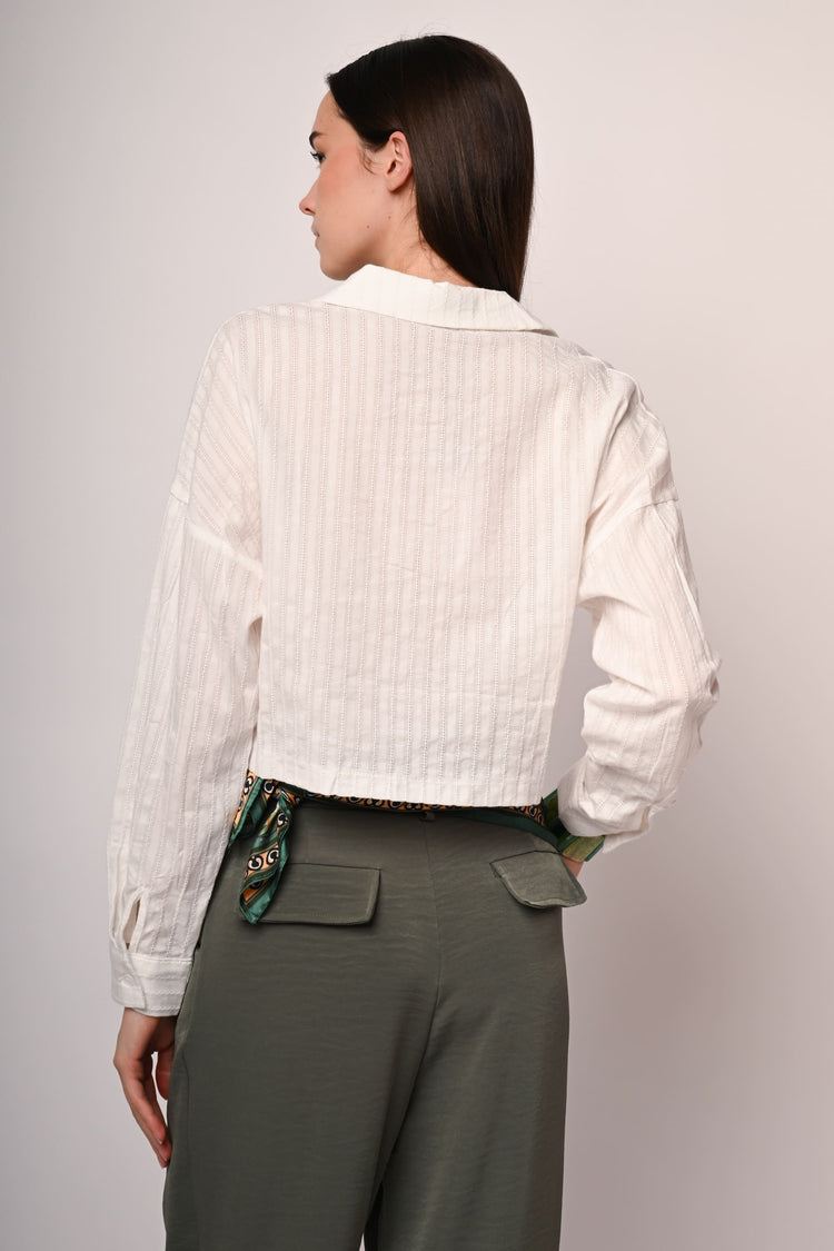 Camicia crop in cotone a righe