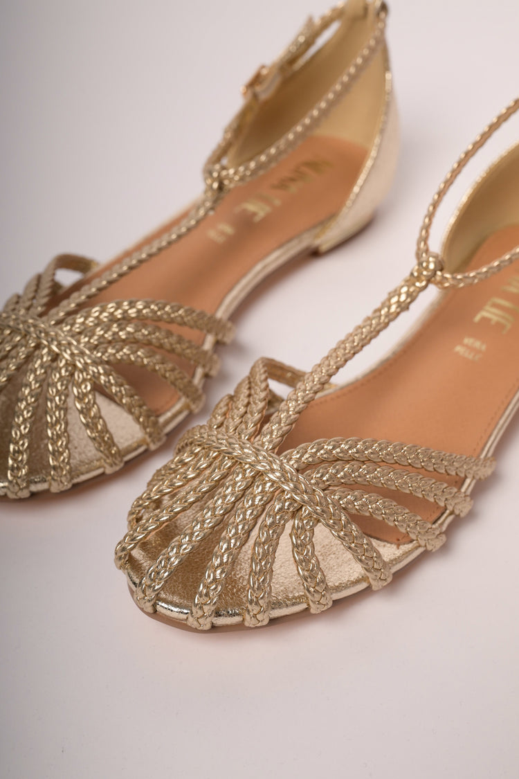Sandali flat con cinturini intrecciati oro