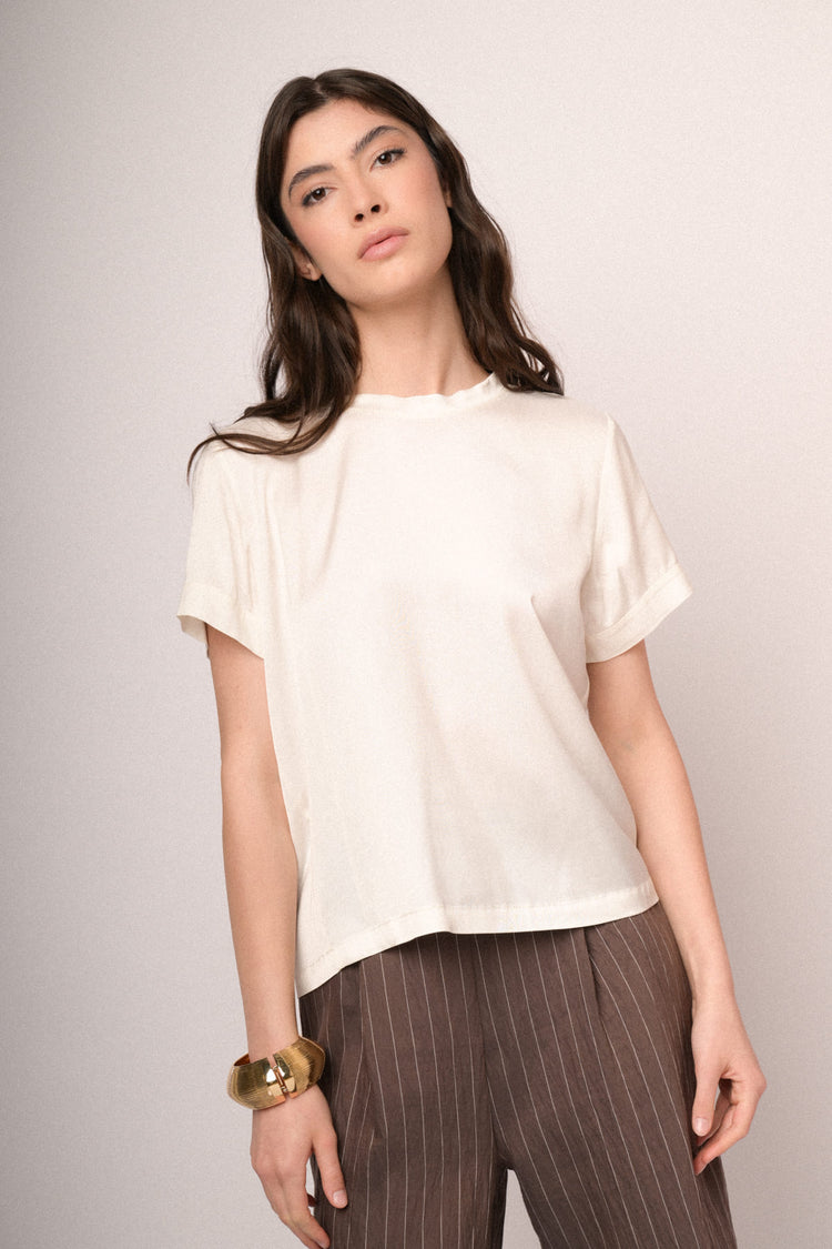 T-shirt in raso di viscosa bianco