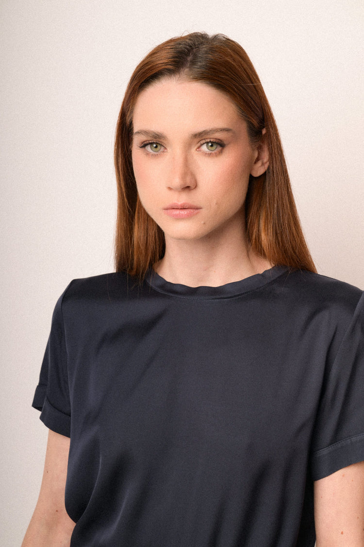 T-shirt in raso di viscosa blu