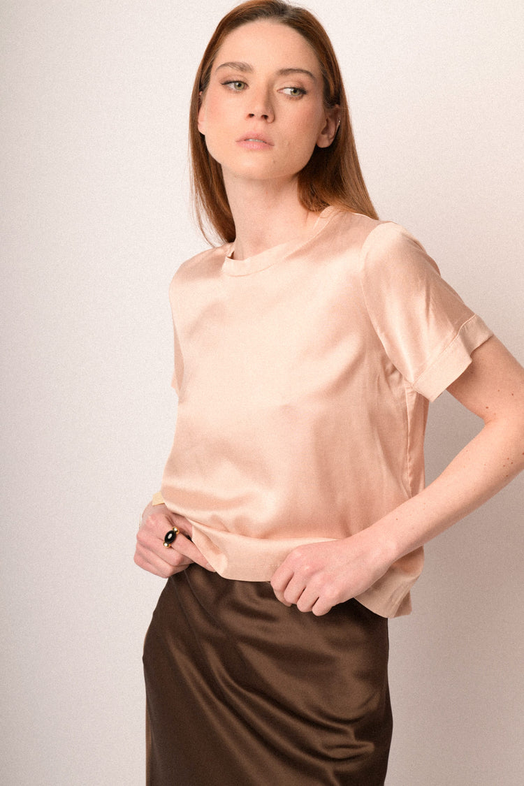 T-shirt in raso di viscosa rosa