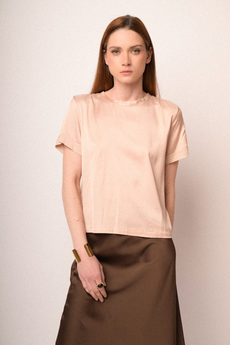 T-shirt in raso di viscosa rosa