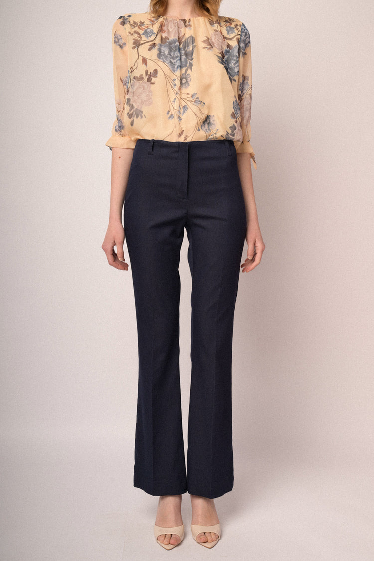 Pantaloni a gamba svasata misto viscosa blu