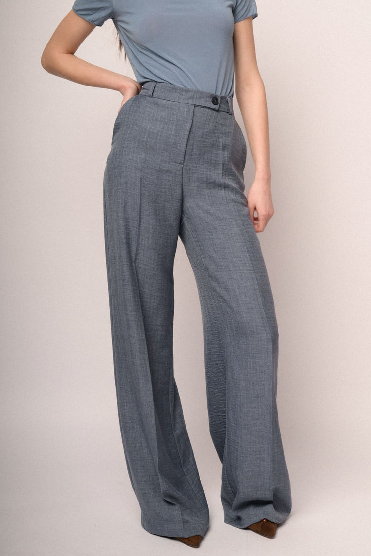 Pantaloni palazzo con motivo a righe blu-grigio
