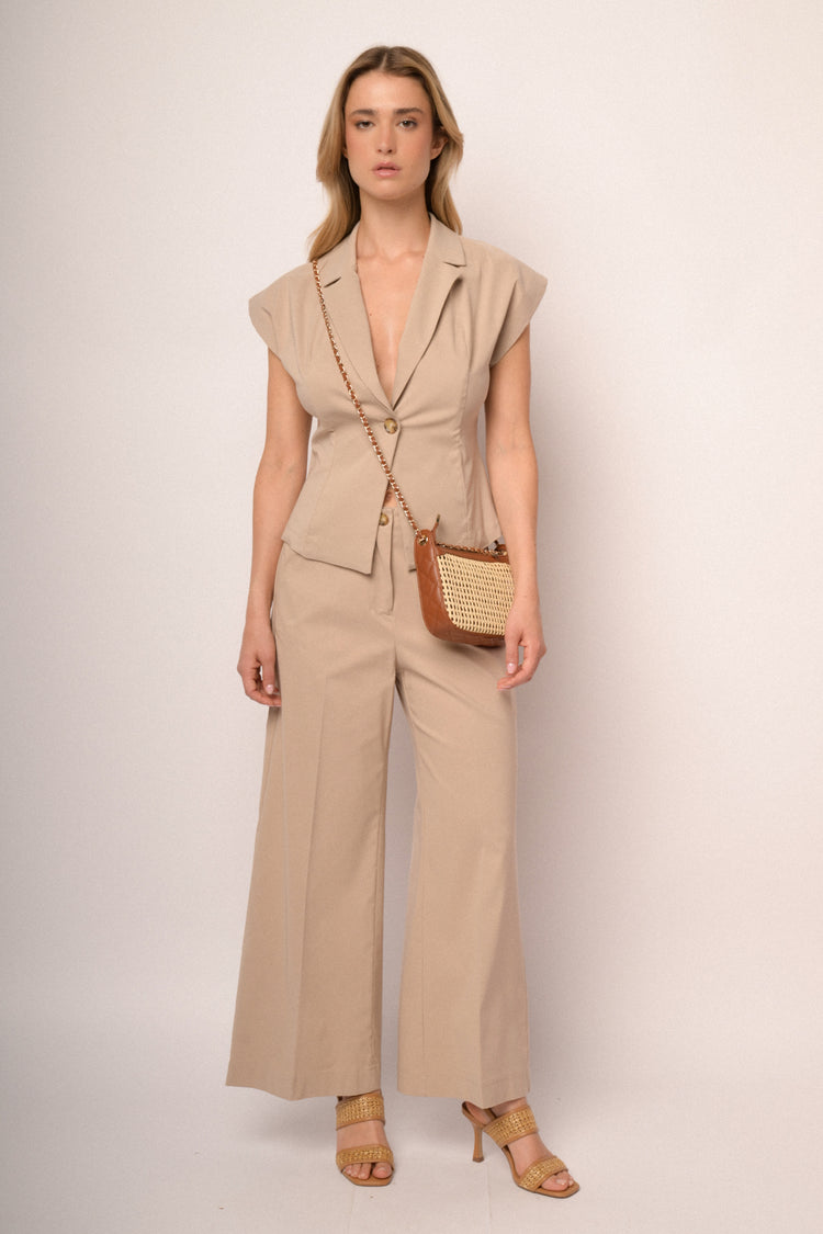 Pantaloni palazzo misto viscosa beige