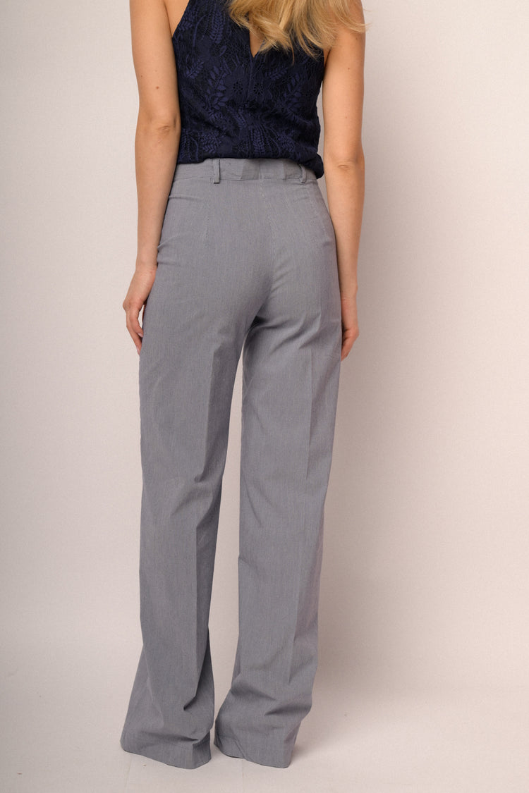 Pantaloni palazzo missione cotone a righe azzurre