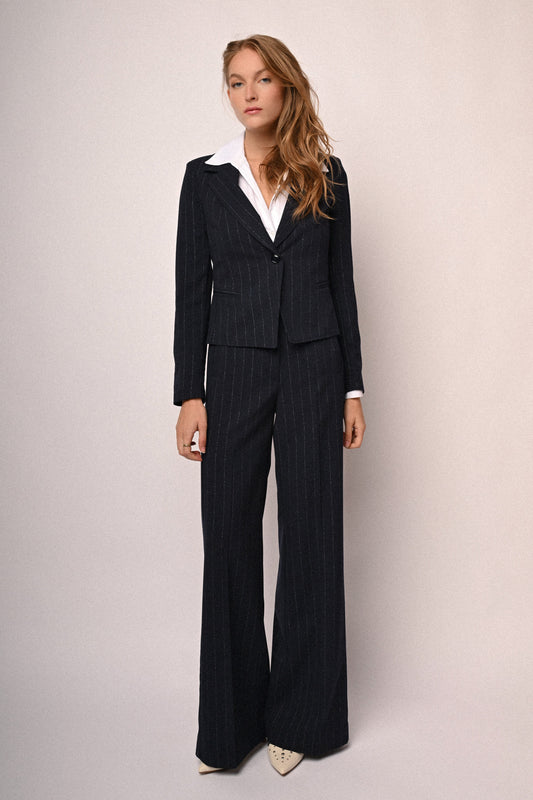 Pantaloni palazzo gessato lurex