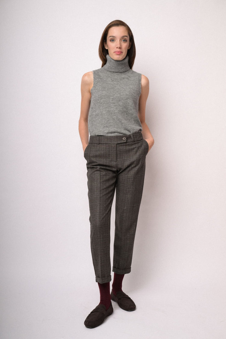 Pantaloni slim cropped check grigi