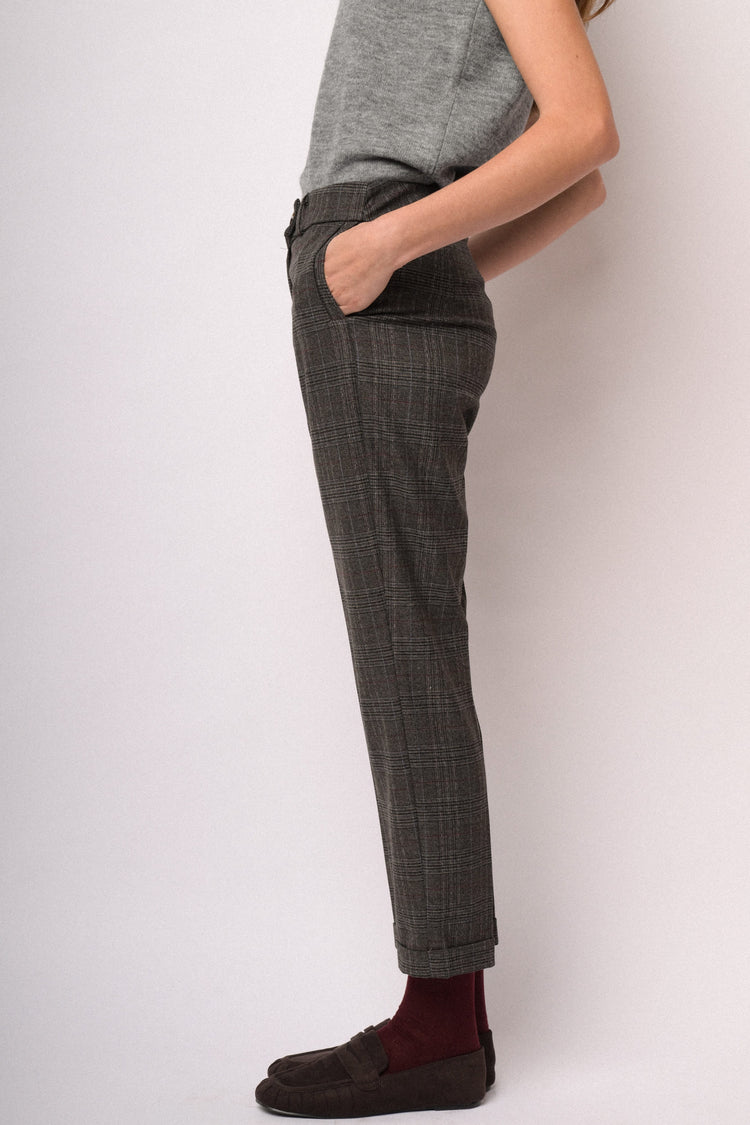 Pantaloni slim cropped check grigi