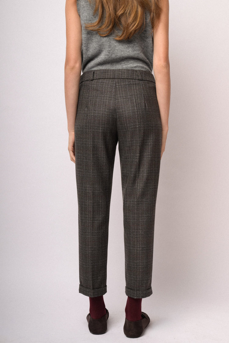 Pantaloni slim cropped check grigi