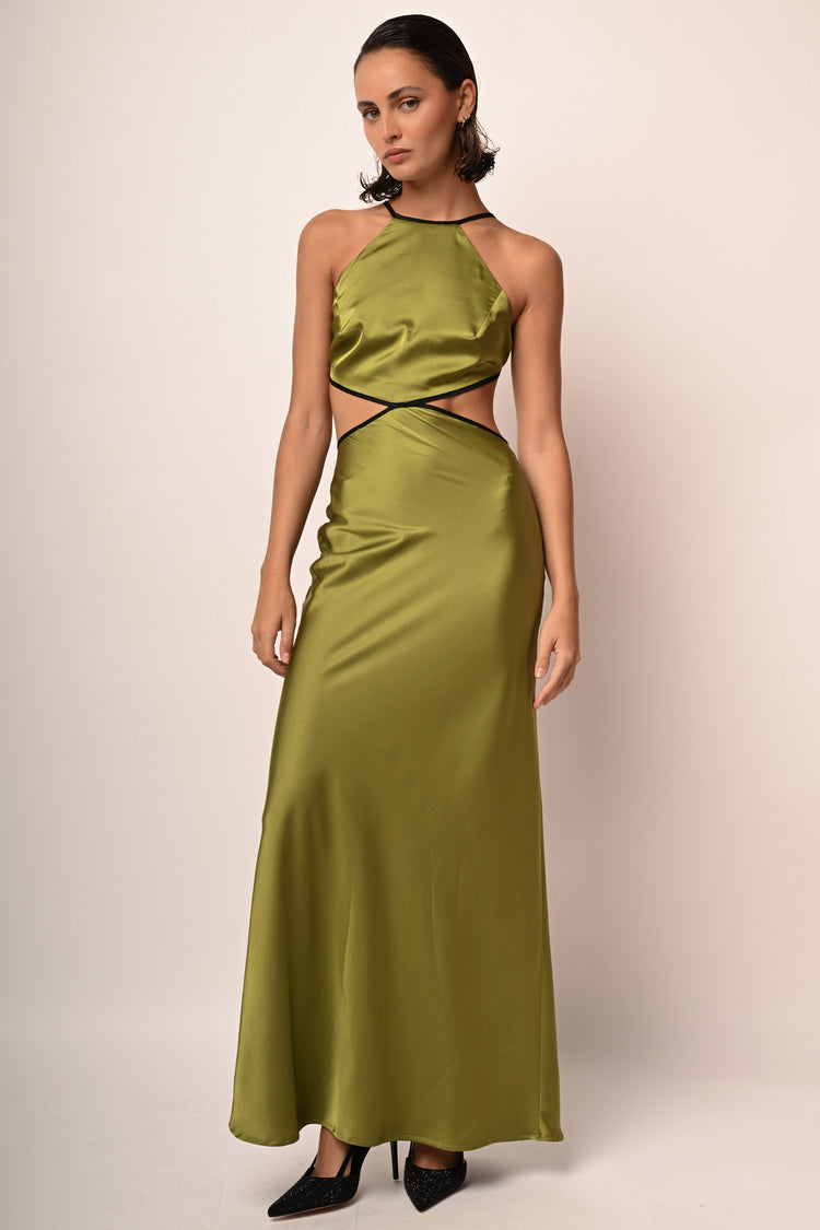 Abito lungo in raso con cut-out