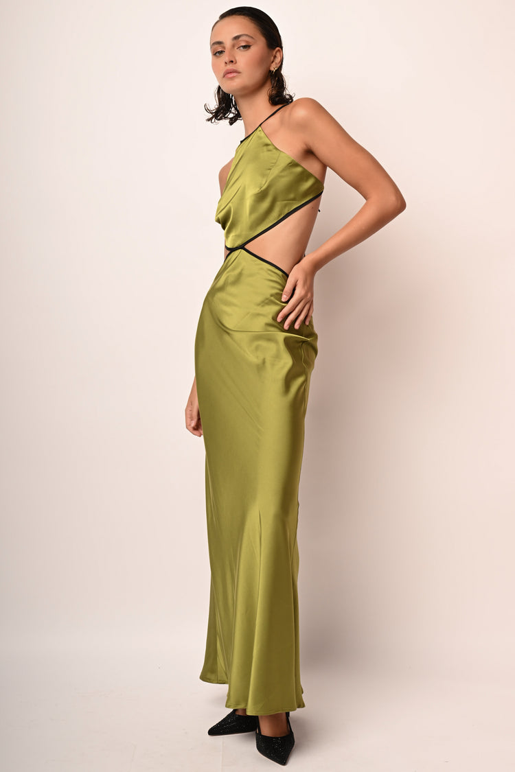 Abito lungo in raso con cut-out