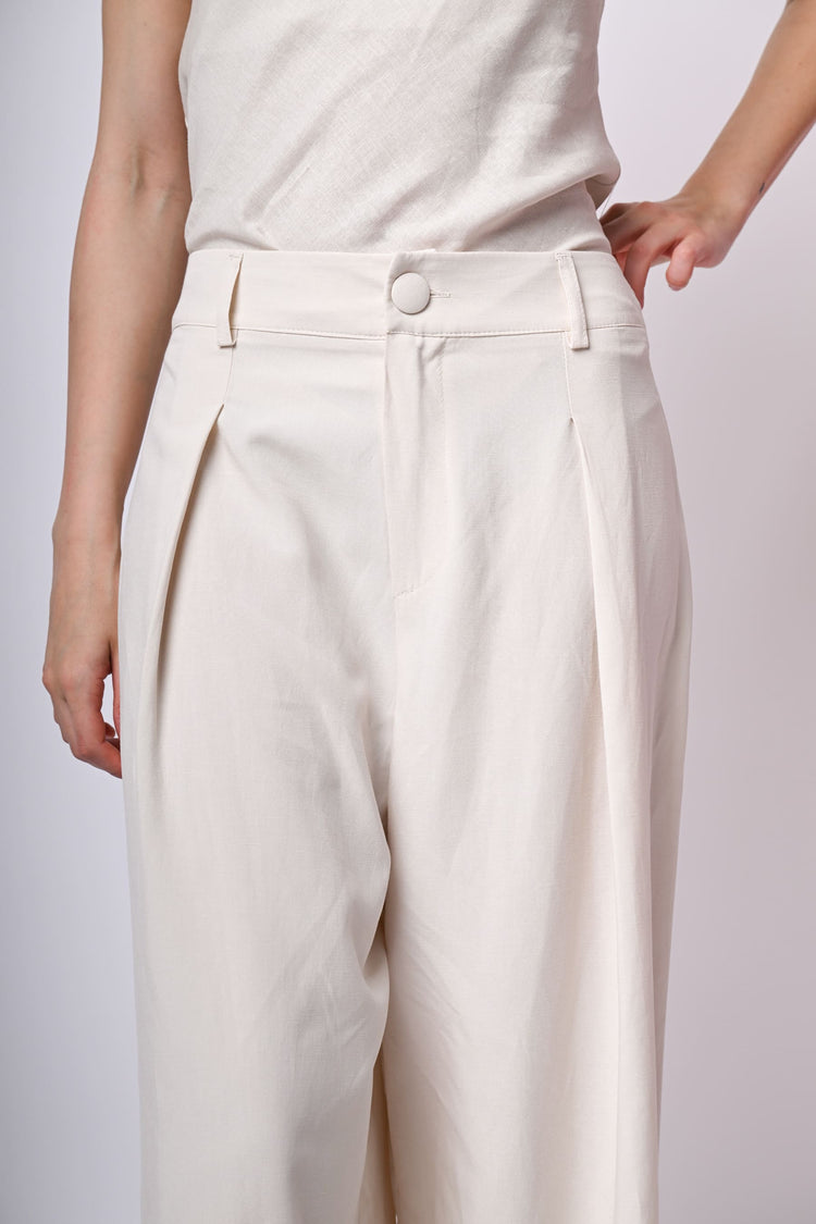 Pantaloni palazzo in viscosa e lino