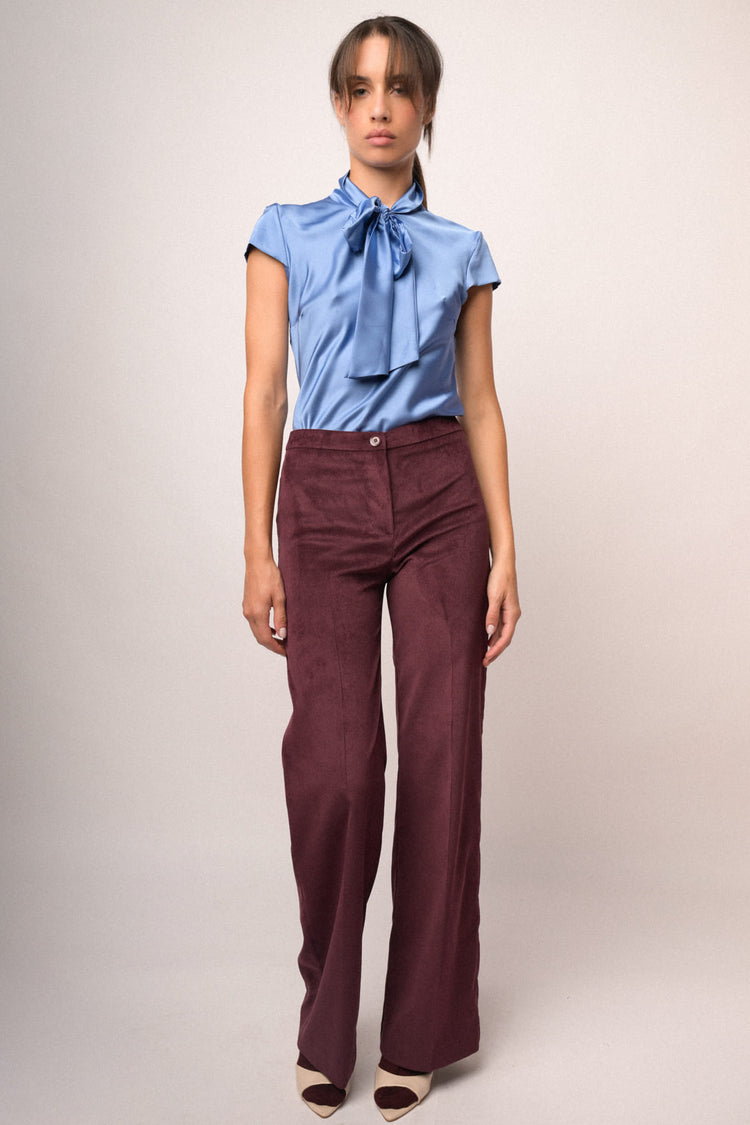 Pantaloni palazzo bordeaux in velluto a coste
