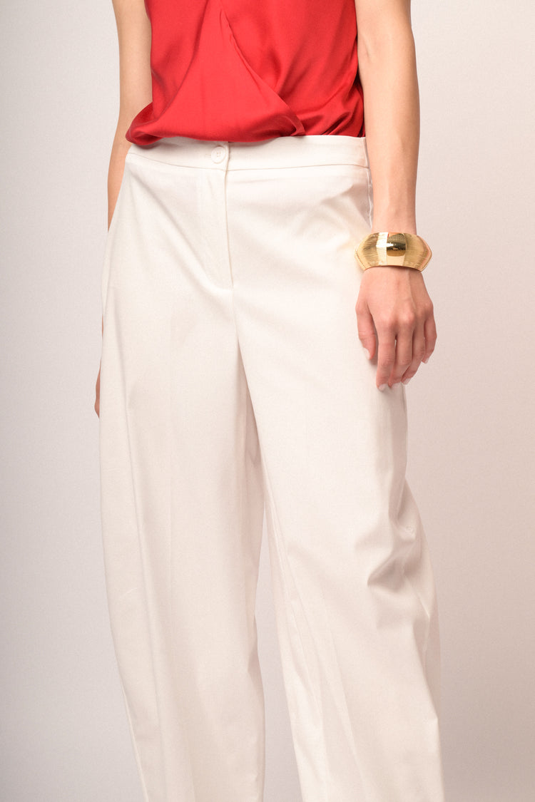 Pantaloni barrel-leg misto cotone bianco