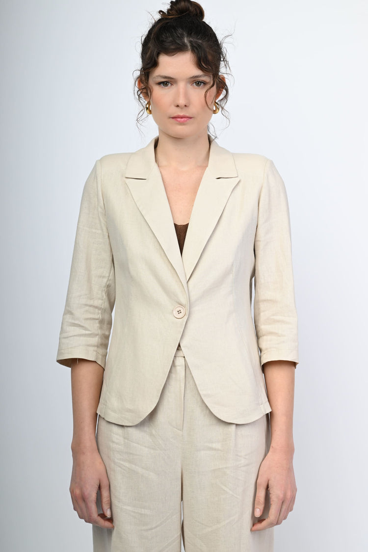 Blazer monopetto in lino e viscosa