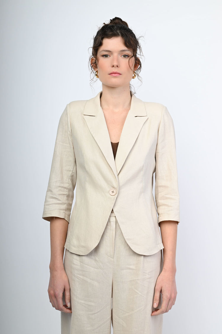 Blazer monopetto in lino e viscosa