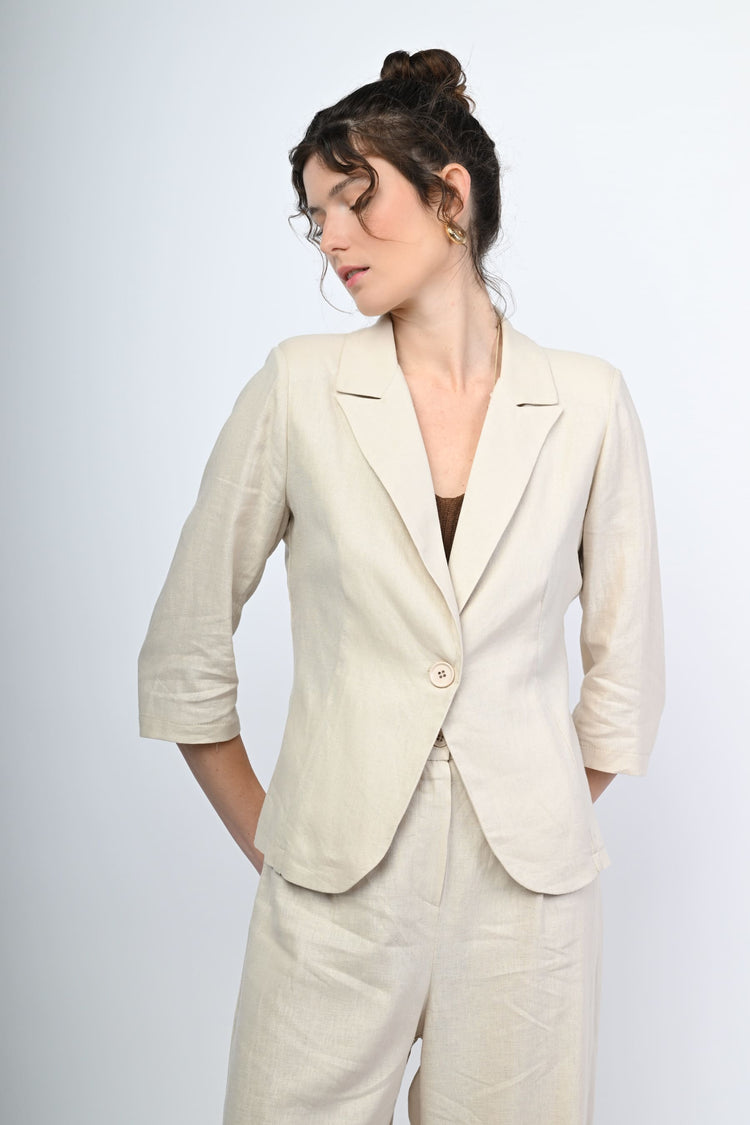 Blazer monopetto in lino e viscosa