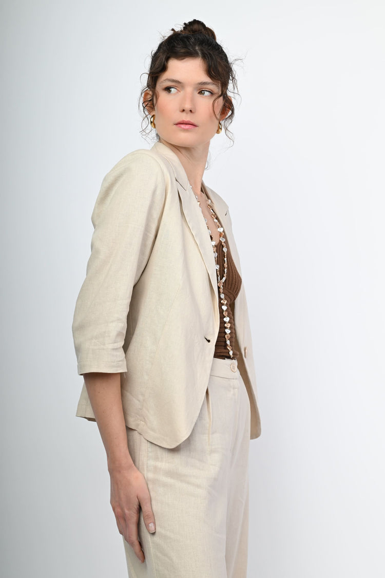 Blazer monopetto in lino e viscosa